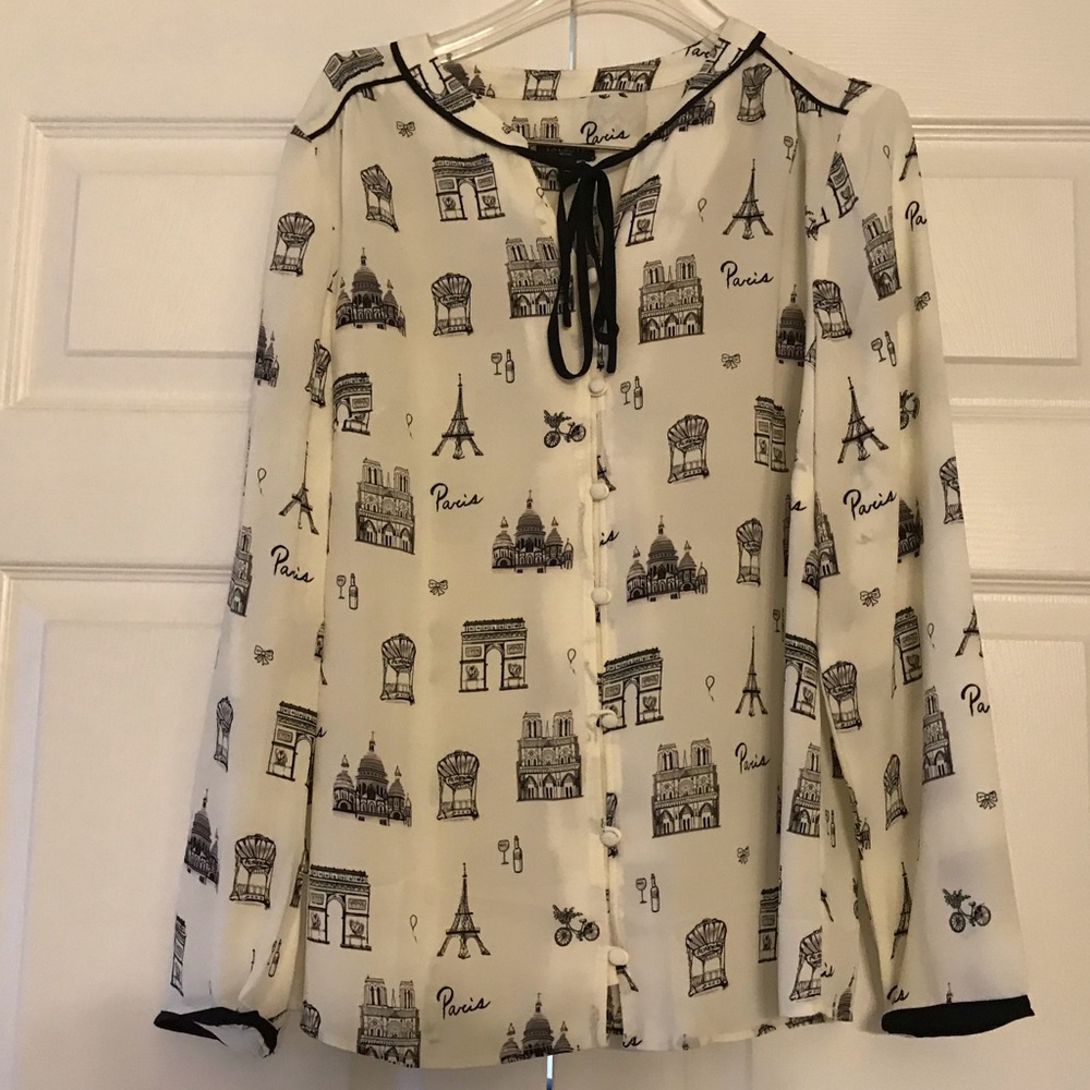 Cream/black Paris blouse with bow detail
